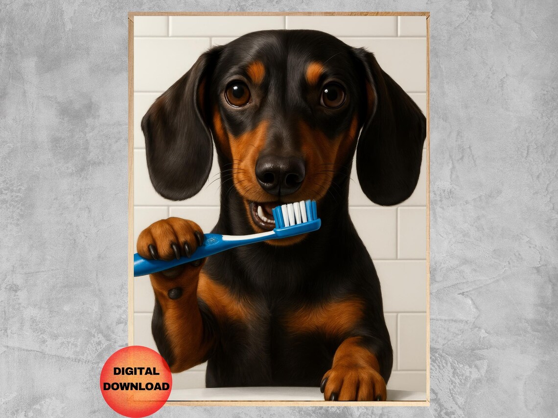 Dachshund Bathroom Wall Art, Funny Dog Humor Poster