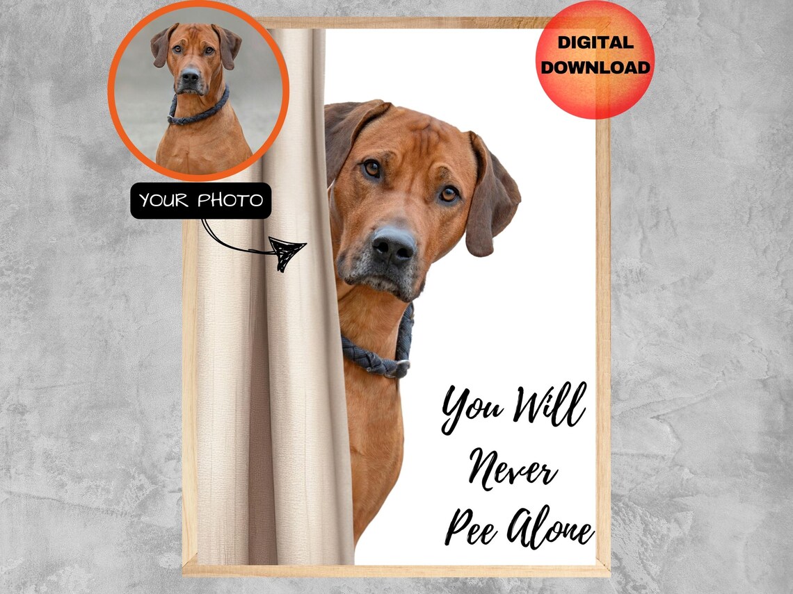 Custom Pet Portrait From Photo, Funny Dog Bathroom Art Print