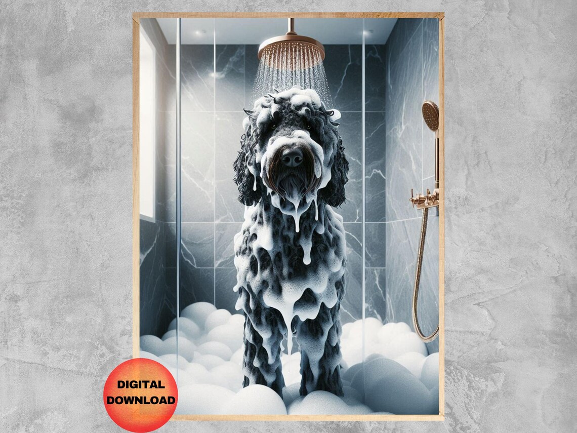 Black Goldendoodle Bathroom Humor Art Print