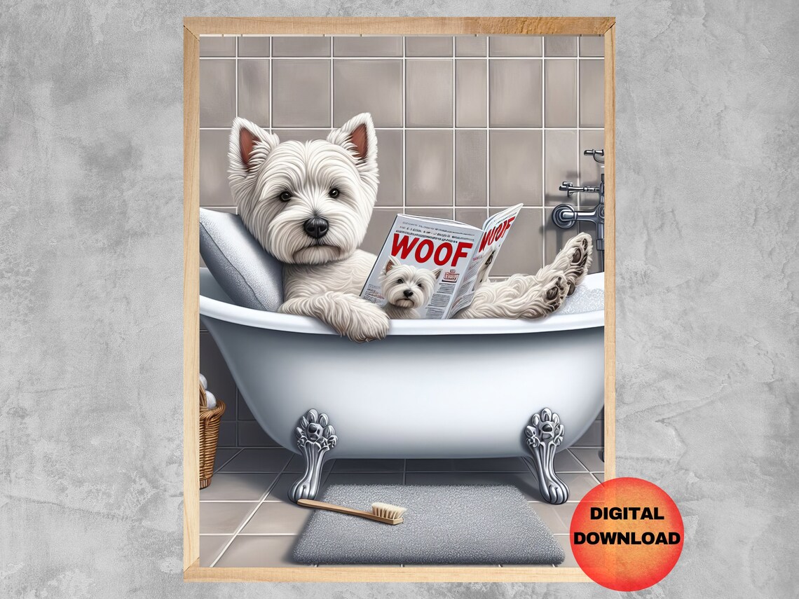 Westie Bathroom Art Print, Funny West Highland Terrier