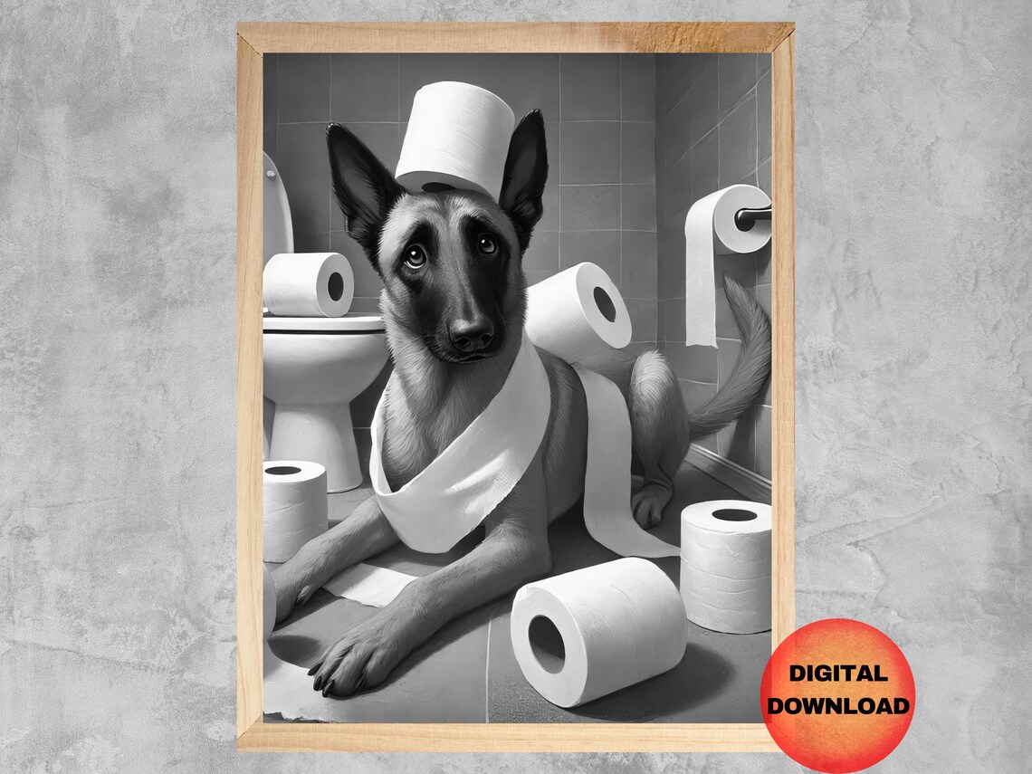 Belgian Malinois Funny Bathroom Art Print, Dog Humor