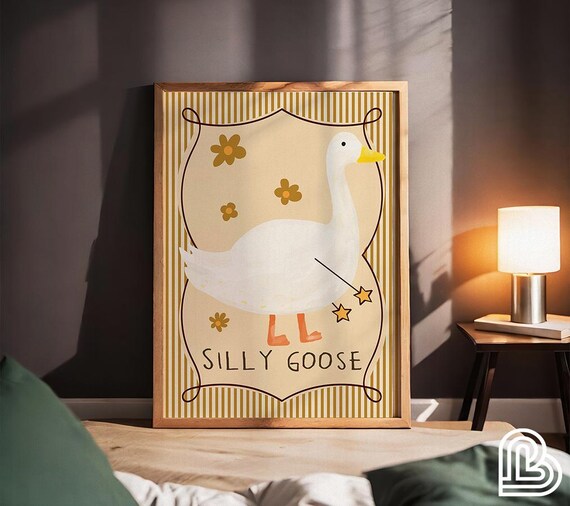 Silly Goose Print Cute Poster Farm Animal Kids Room Illustration Nursery Art Cottage Core Decor Baby Prints