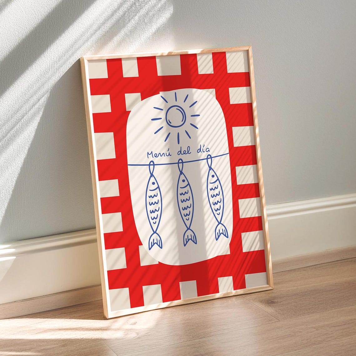 Red Blue Sardine Kitchen Wall Art Menu Del Dia Hanging Fish Decor