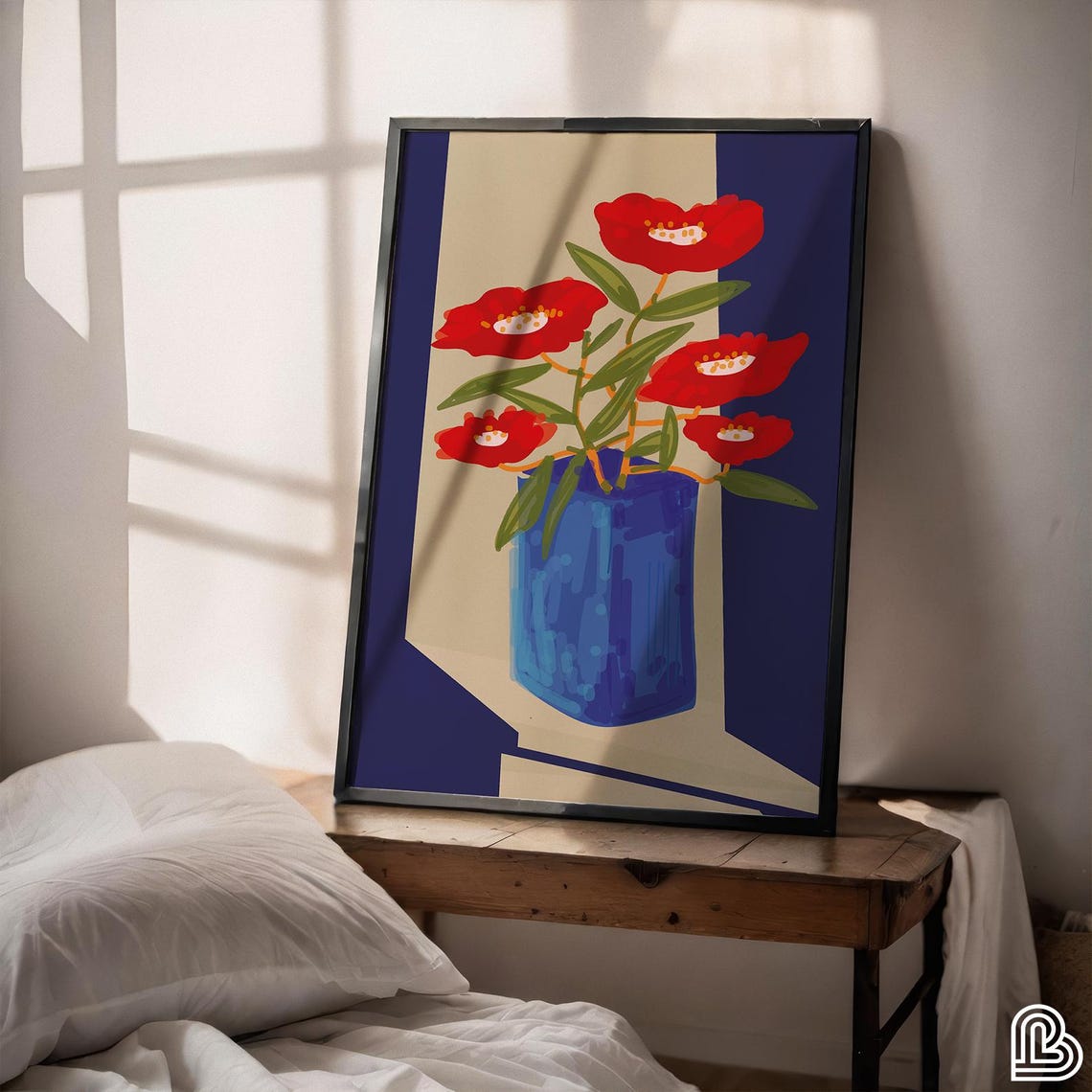 Red Poppies In Blue Vase Bold Modern Floral Still Life Poster