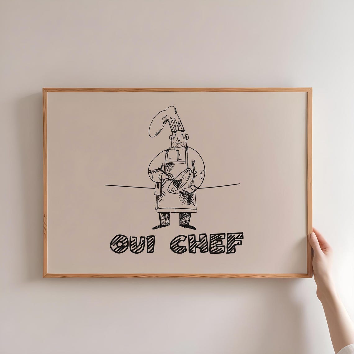 Oui Chef Hand Drawn Line Art Funny French Chef Kitchen Poster