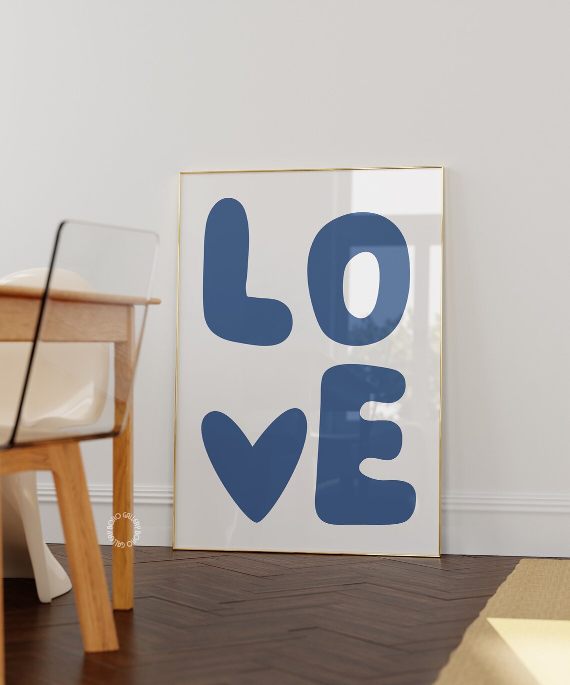 Heart Print, Blue Aesthetic Retro Wall Art - Image 3