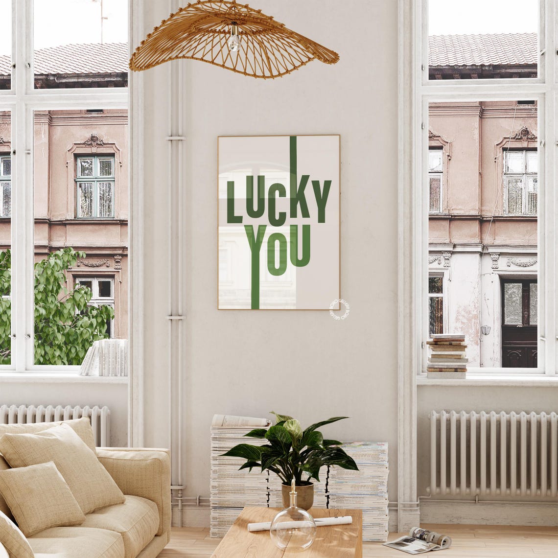 Lucky You Green Retro Typography Block Lettering Minimalist Wall Art - Image 3