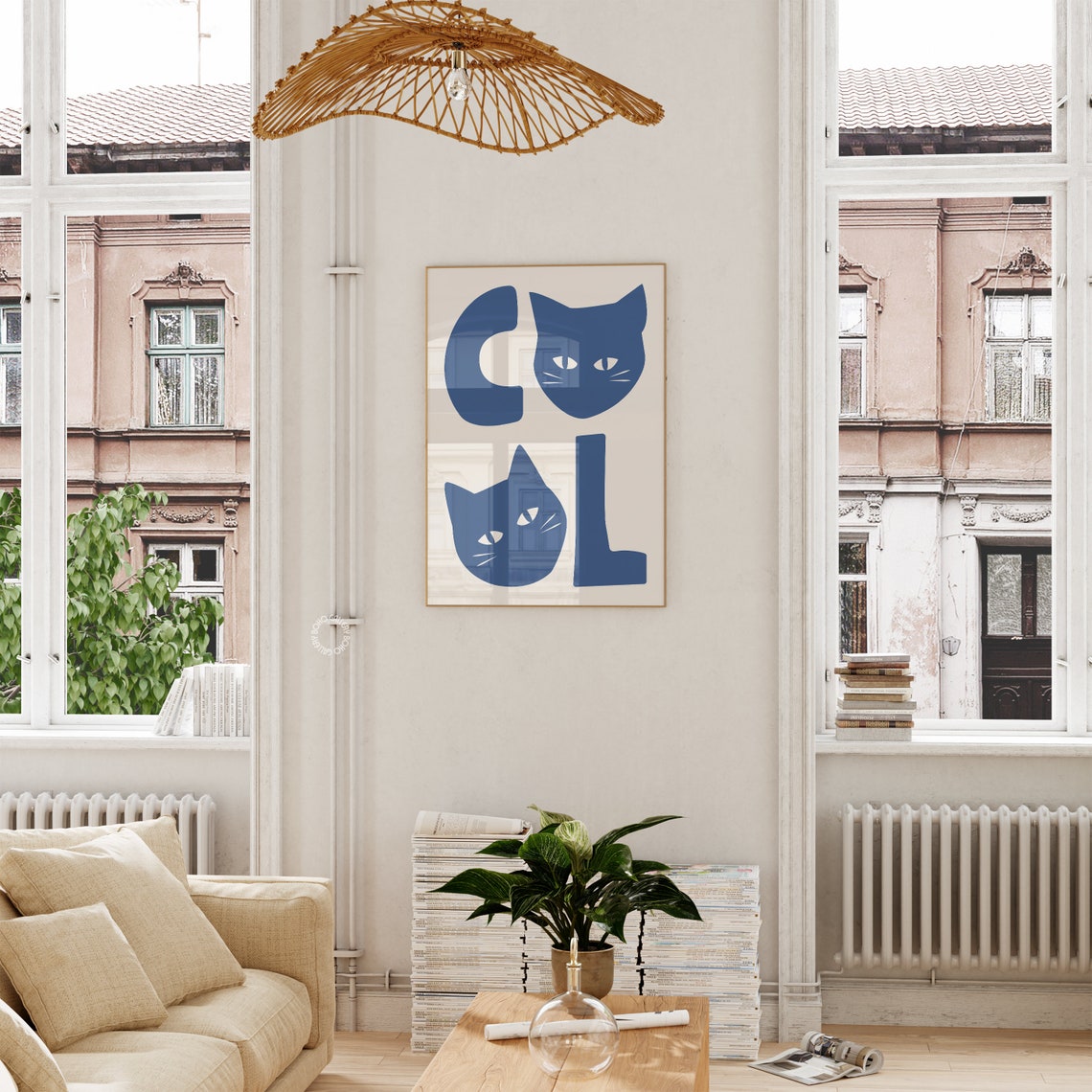 Cool Navy Blue Letters With Two Cat Head O Typography Poster - Image 3