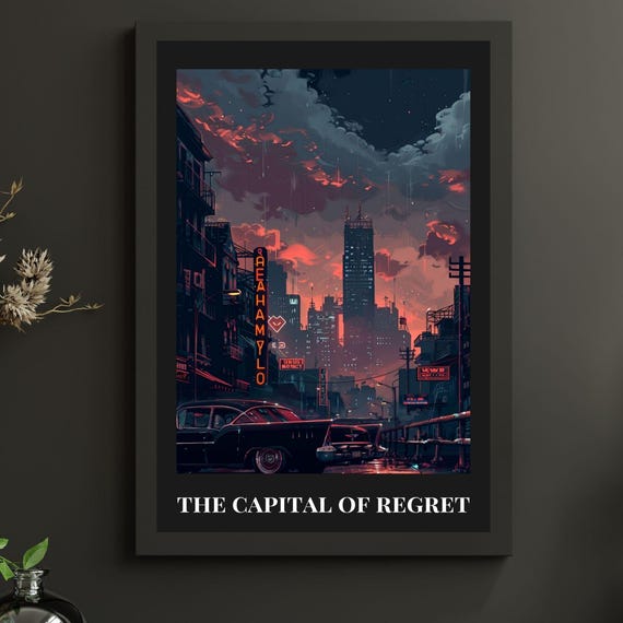 Vintage Travel Poster Retro Wall Art Conceptual Print Moody Dark City Decor Gift For Him Her