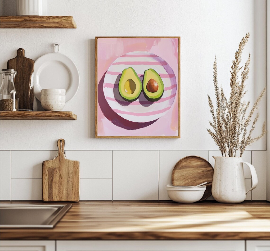 Colorful Avocado Painting Pastel Avocado Wall Decor Print Kitchen Decor Impressionist Food Print - Image 3