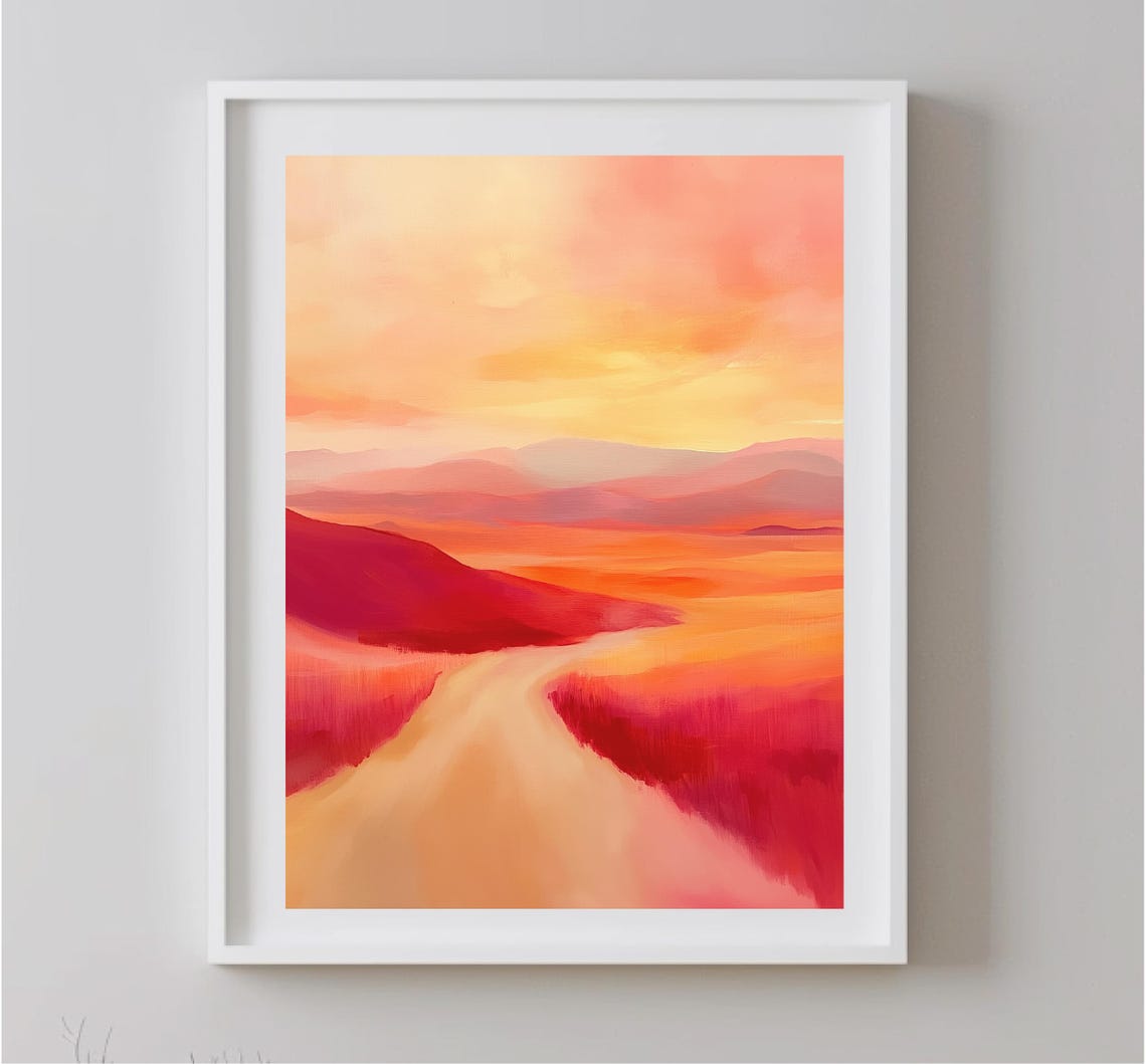 Fiery Sunset Desert Path Red Orange Abstract Landscape Art Print - Image 4
