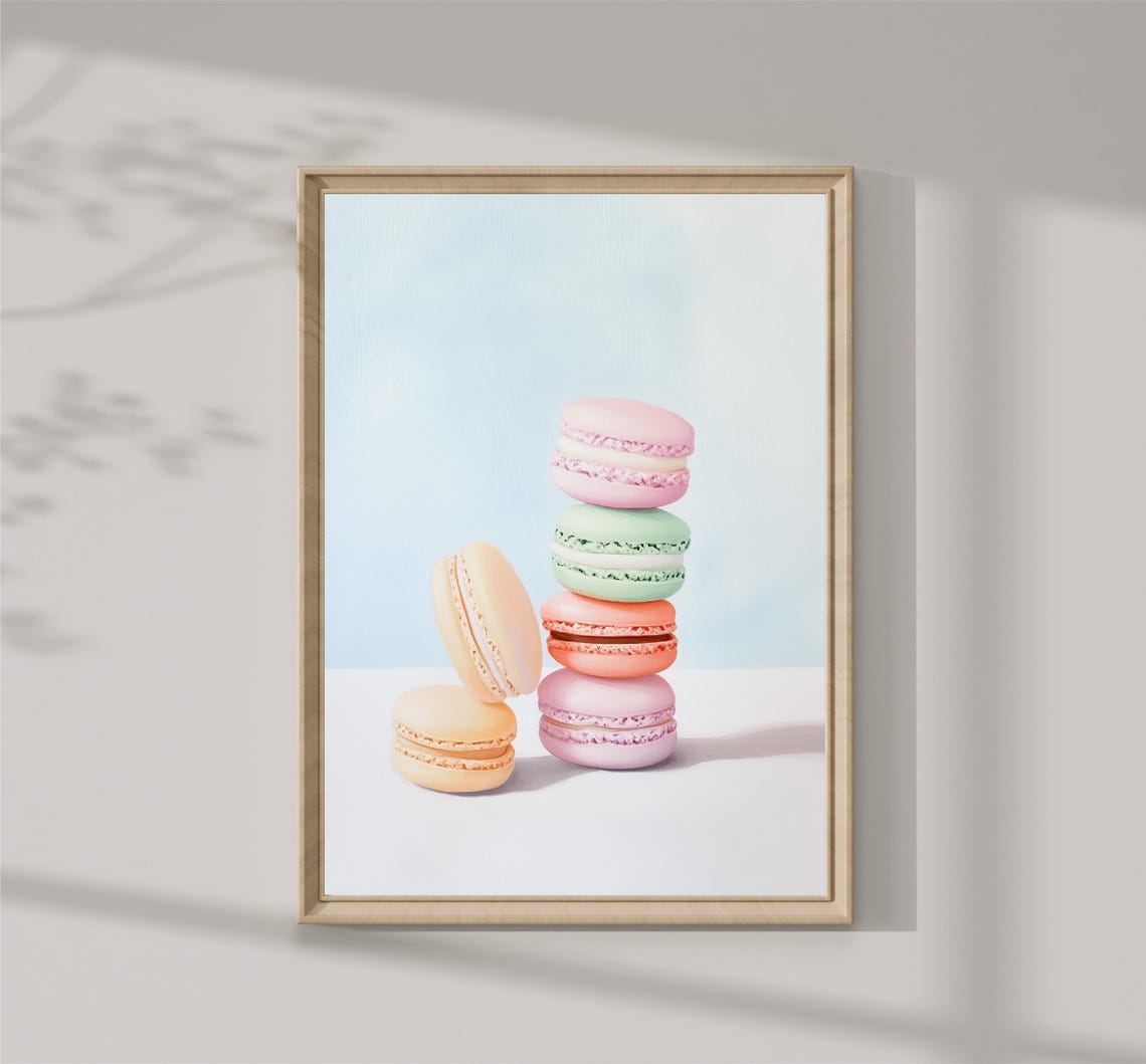 Pastel Macarons Tower Pink Green Peach French Bakery Art Print