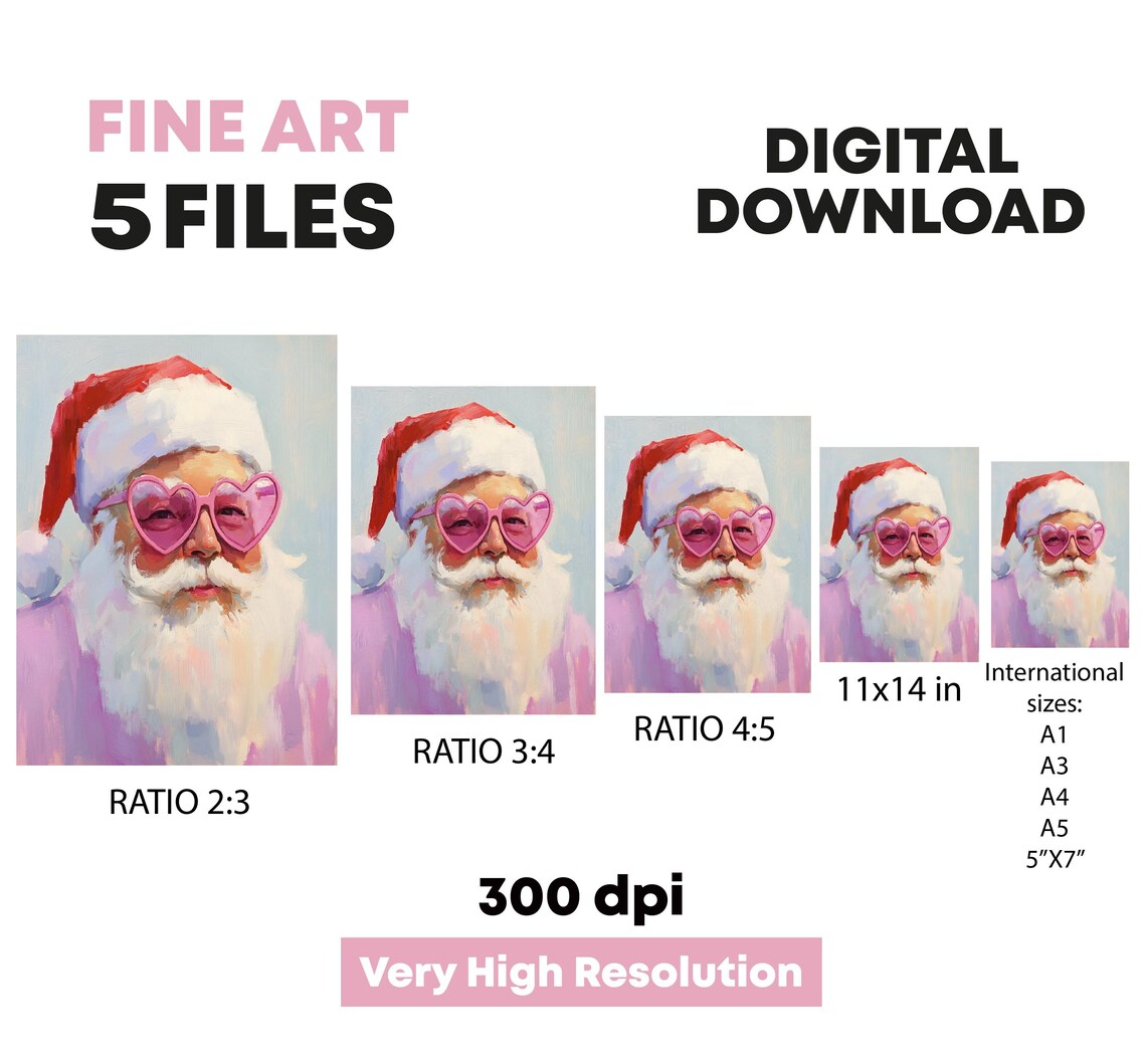 Pink Santa Claus With Heart Sunglasses Fun Christmas Portrait Poster - Image 3
