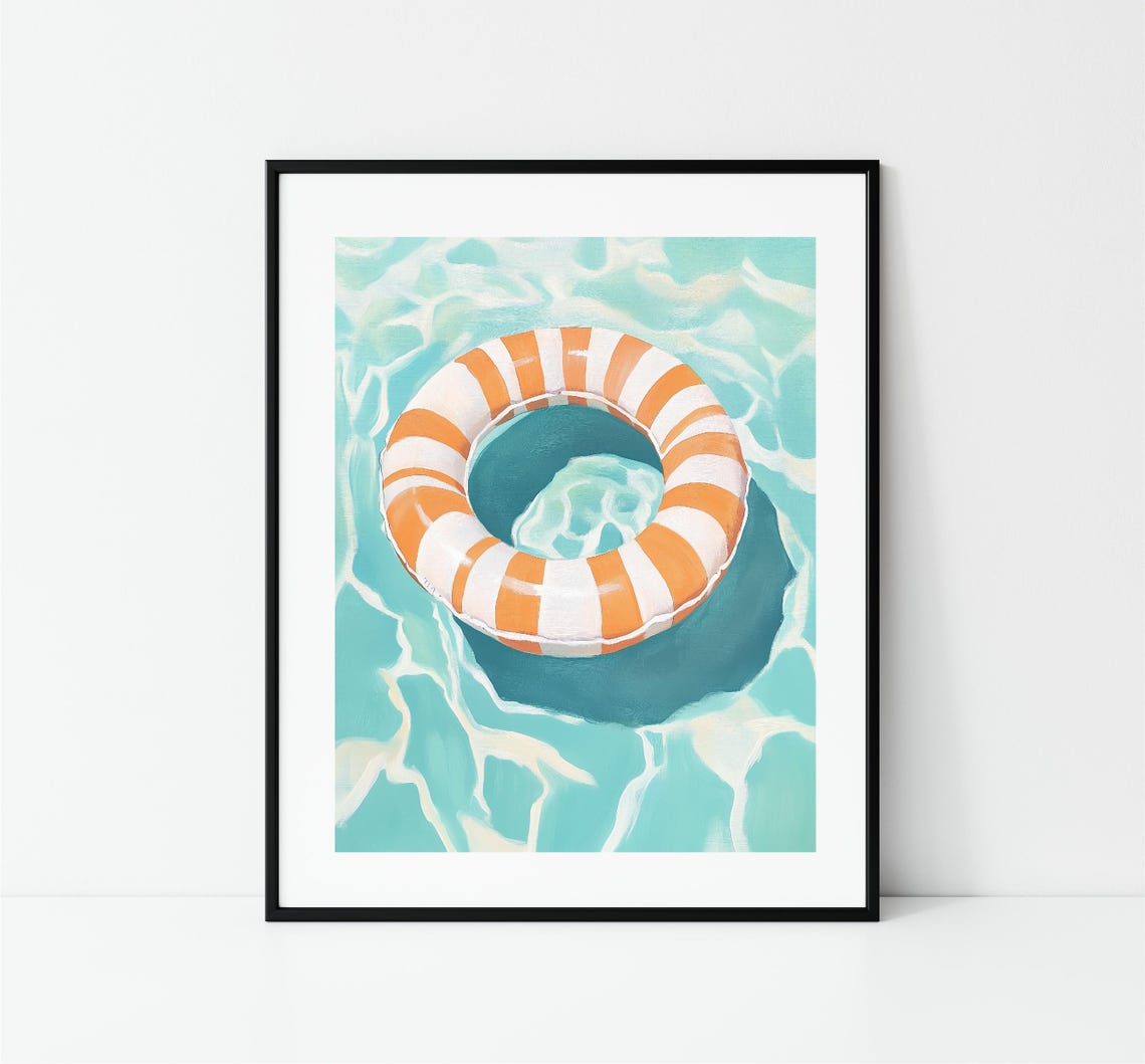 Striped Swim Ring Pool Float Turquoise Water Summer Beach Wall Art - Image 3