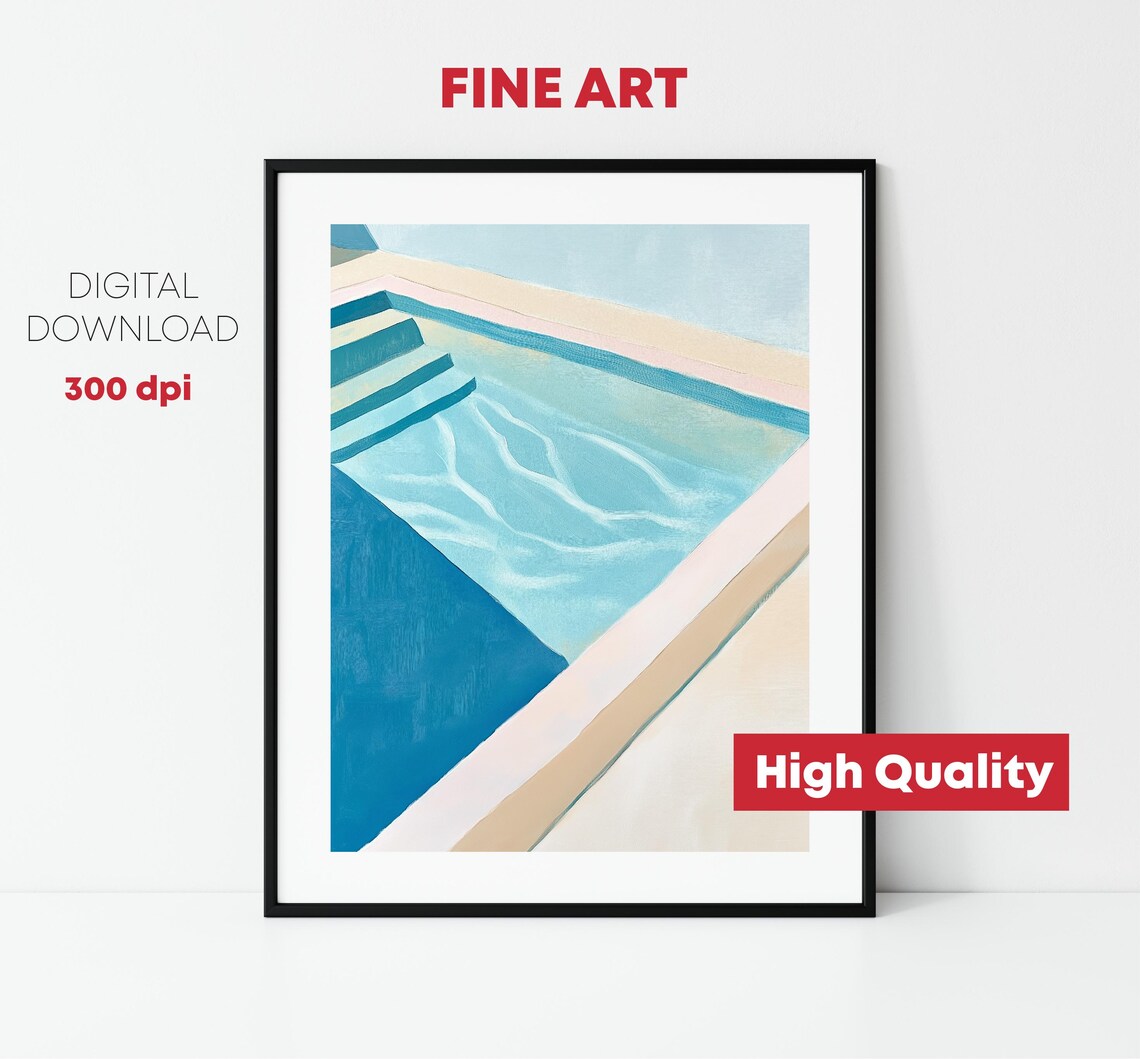 Abstract Pastel Blue Pool Water Minimalist Geometric Art Print - Image 2