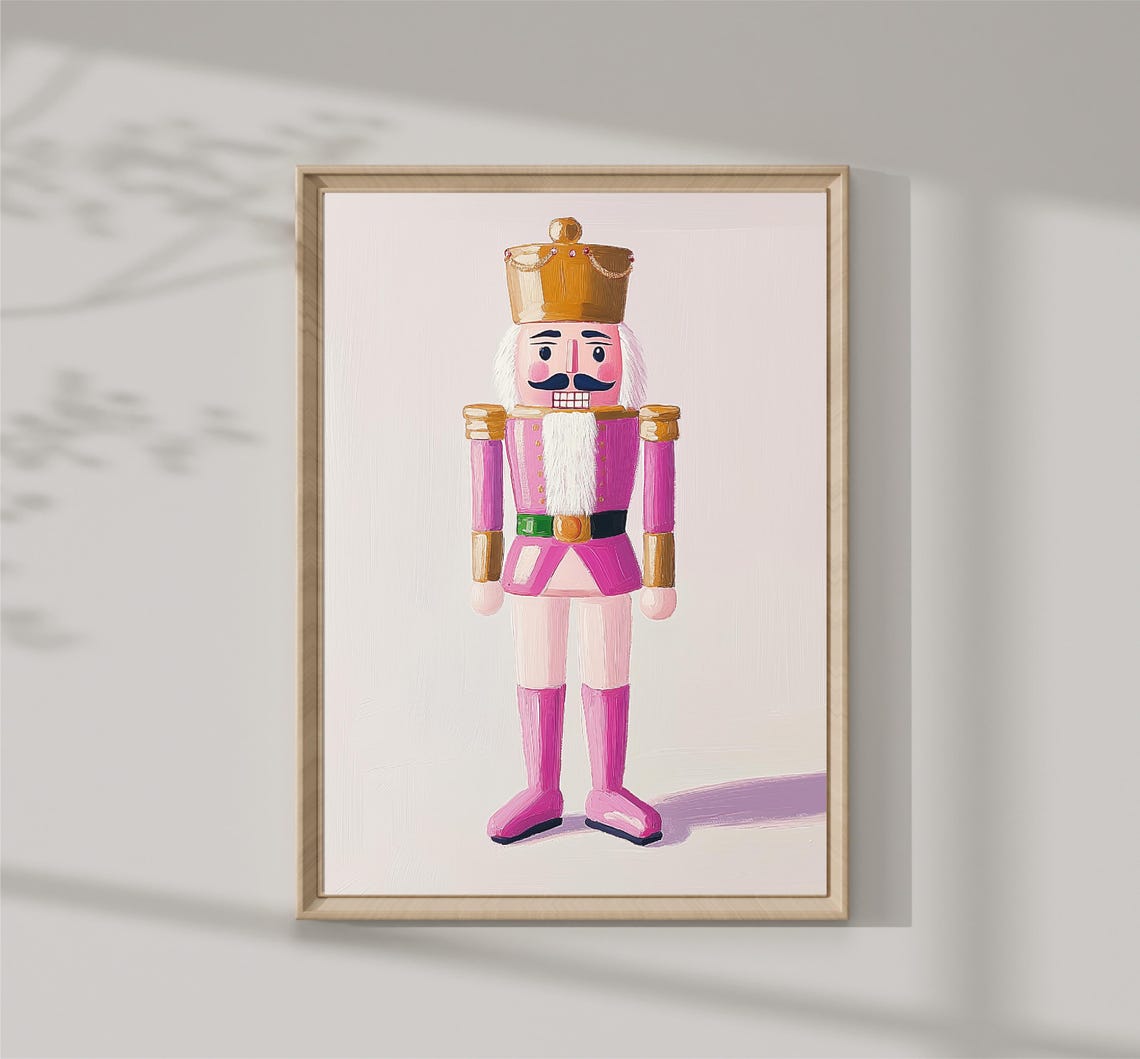 Pink Nutcracker Soldier Gold Hat Christmas Ballet Figurine Art Print