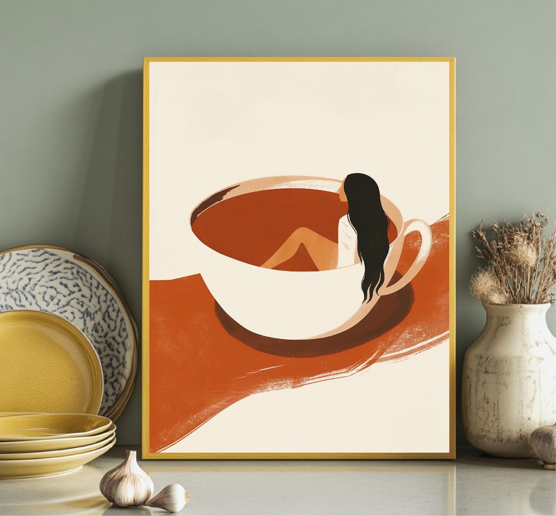 Painting Of Girl Sitting Inside A Coffee Cup Kitchen Wall Art For Print Kitchen Decorating - Image 4