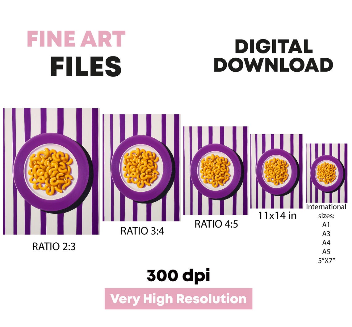 Macaroni Pasta On Purple Plate Bold Striped Kitchen Wall Art Poster - Image 5