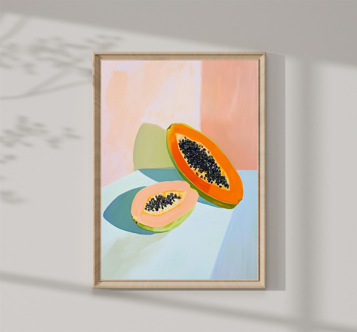 Colorful Papaya Painting, Impressionist Food Art Print