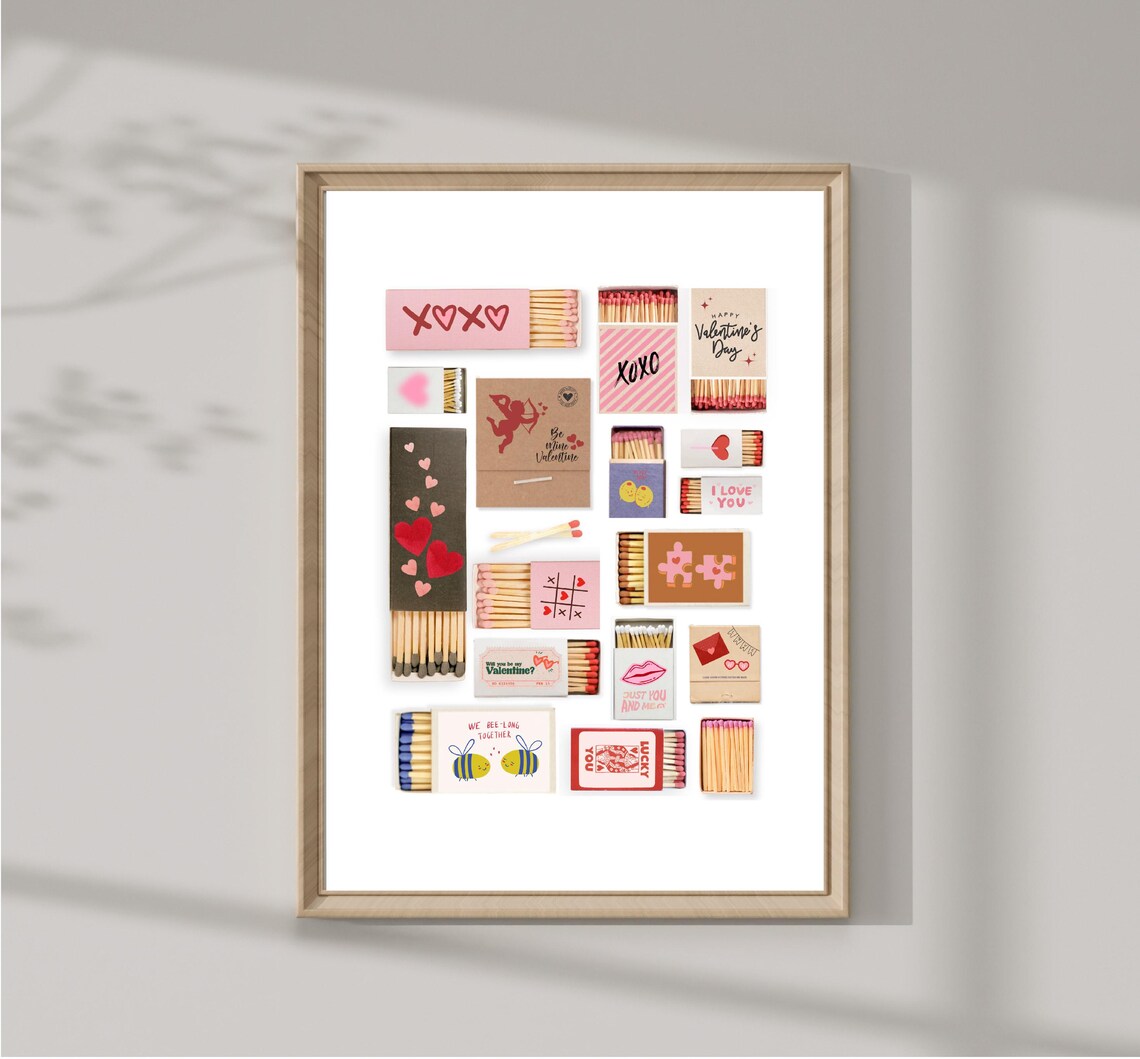 Valentine Matchbox Collection Sweet Pink Hearts Romantic Wall Art - Image 2