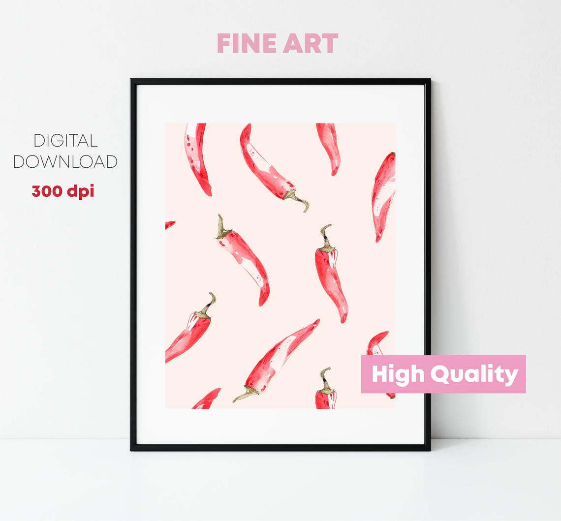 Red Chili Peppers Watercolor Pattern Cream Background Kitchen Print - Image 3