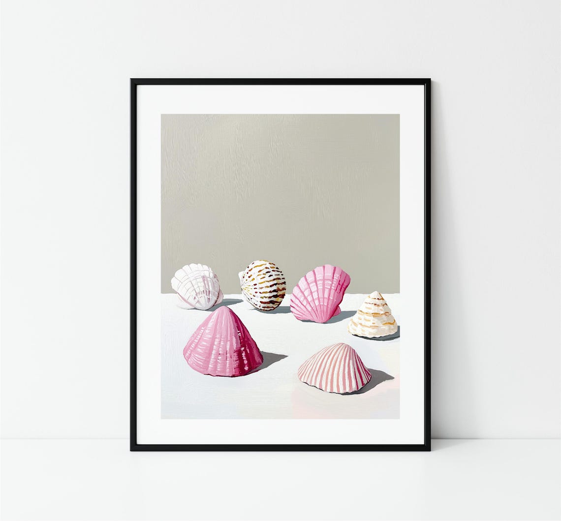 Pink And White Seashells Still Life Minimalist Coastal Beach Print - Image 3