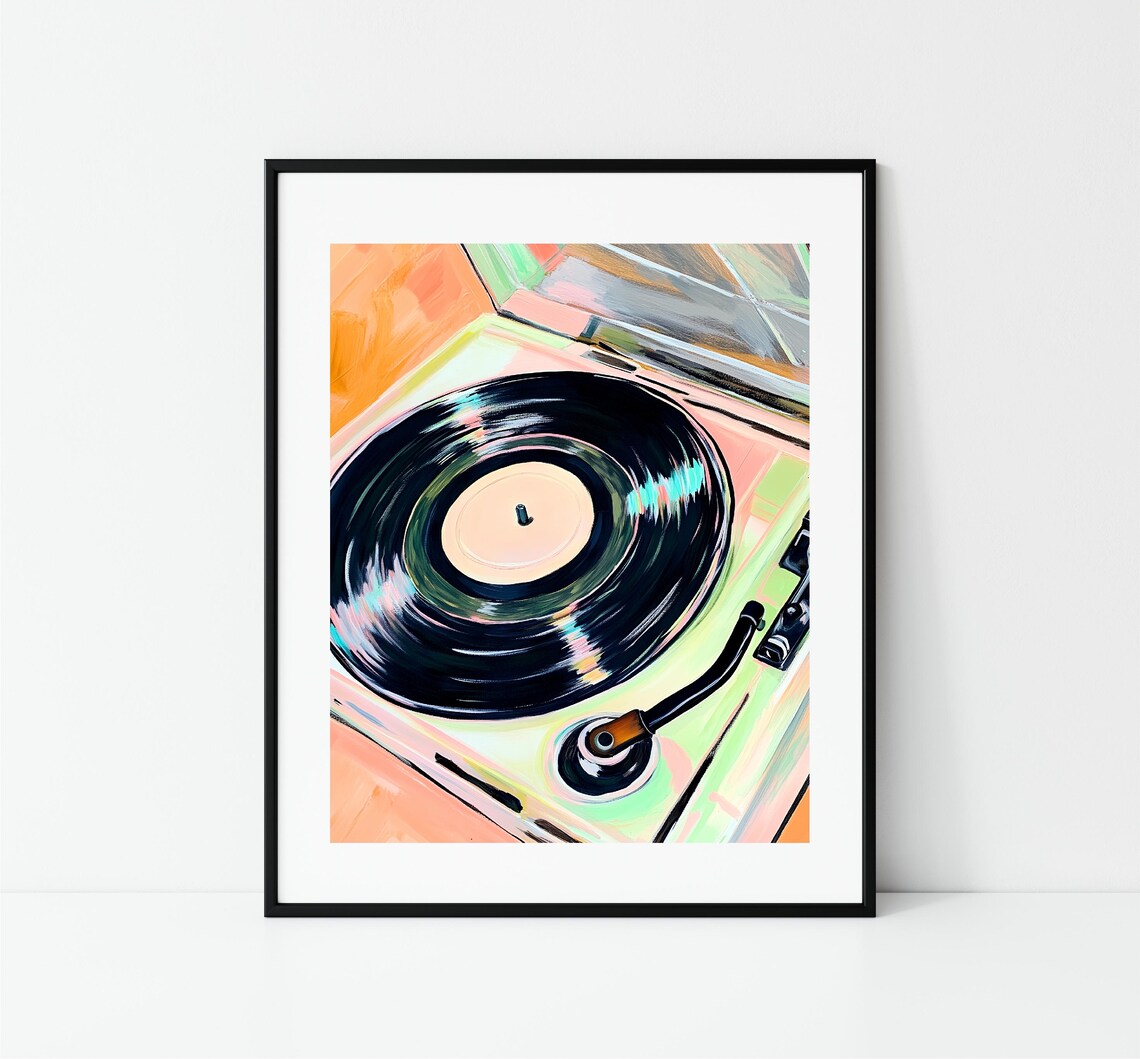 Vinyl Record Player Spinning LP Pastel Retro Music Wall Art Print - Image 3