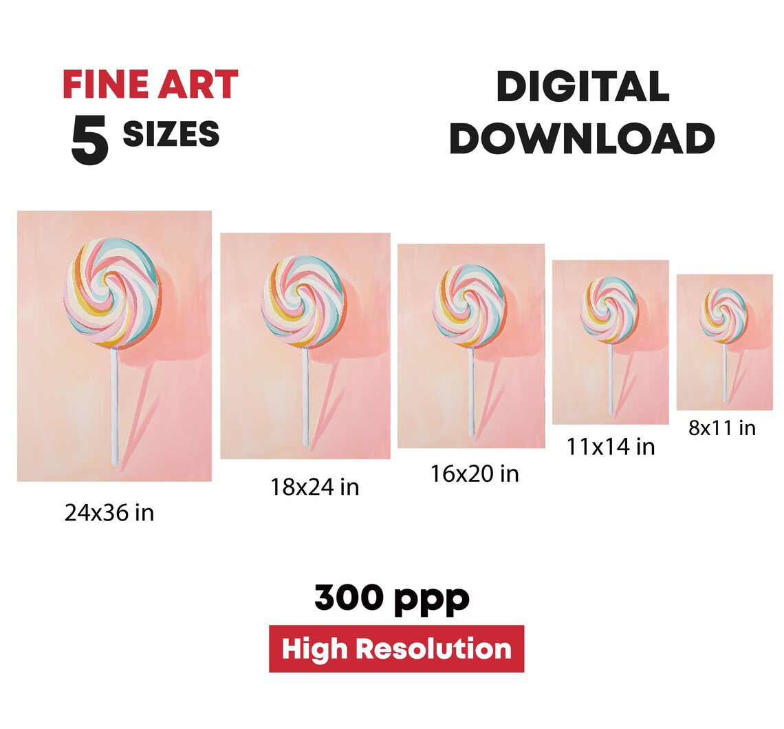 Rainbow Swirl Lollipop Pastel Pink Sweet Candy Kitchen Art Print - Image 4