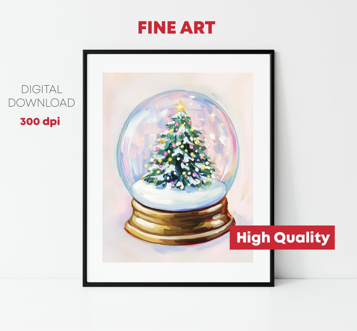 Christmas Tree Snow Globe Gold Base Pink Holiday Keepsake Poster - Image 4