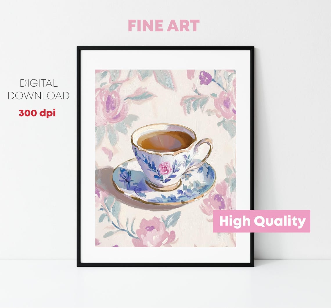 Vintage Coffee Cup Painting Kitchen Wall Art For Print Kitchen Print Retro Decor - Image 3