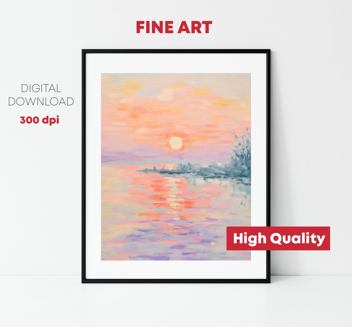 Pastel Ocean Sunset Sun Over Water Impressionist Seascape Poster - Image 2