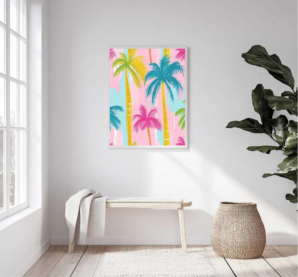 Neon Palm Trees Pink Background Tropical Retro Pop Art Print - Image 5