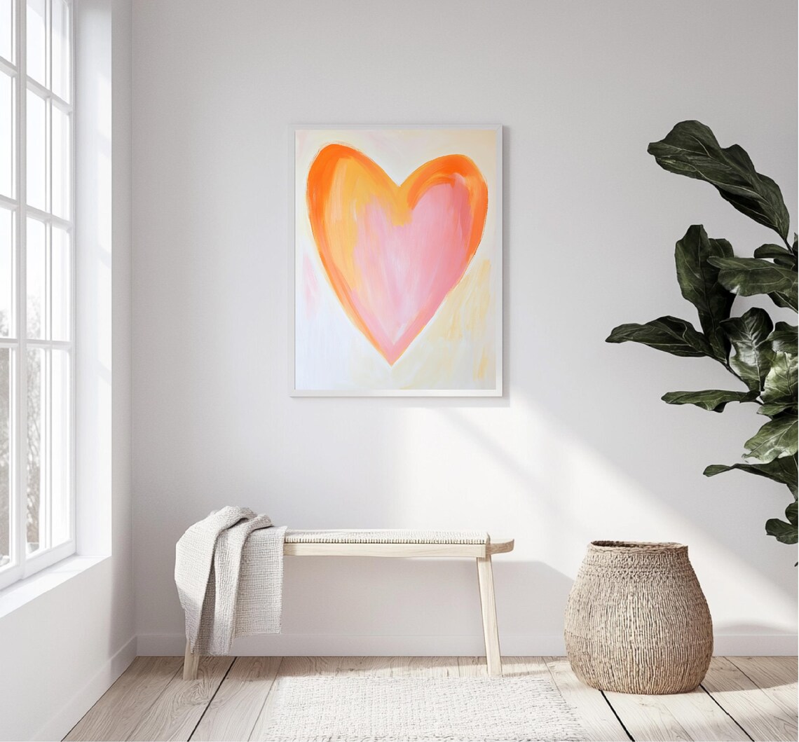 Big Orange Pink Brushstroke Heart Warm Love Minimalist Art Print - Image 5