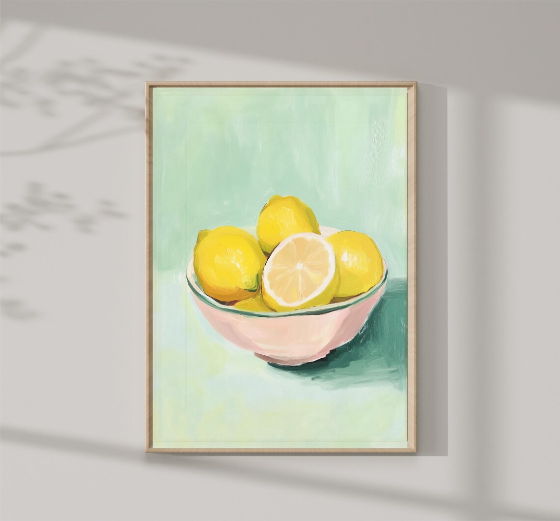 Colorful Lemons Painting Pastel Lemons Wall Art Print Kitchen Decor Impressionist Food