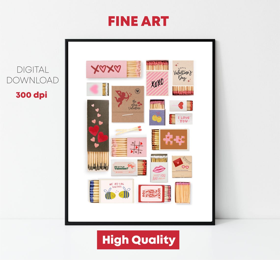 Valentine Matchbox Collection Sweet Pink Hearts Romantic Wall Art - Image 3