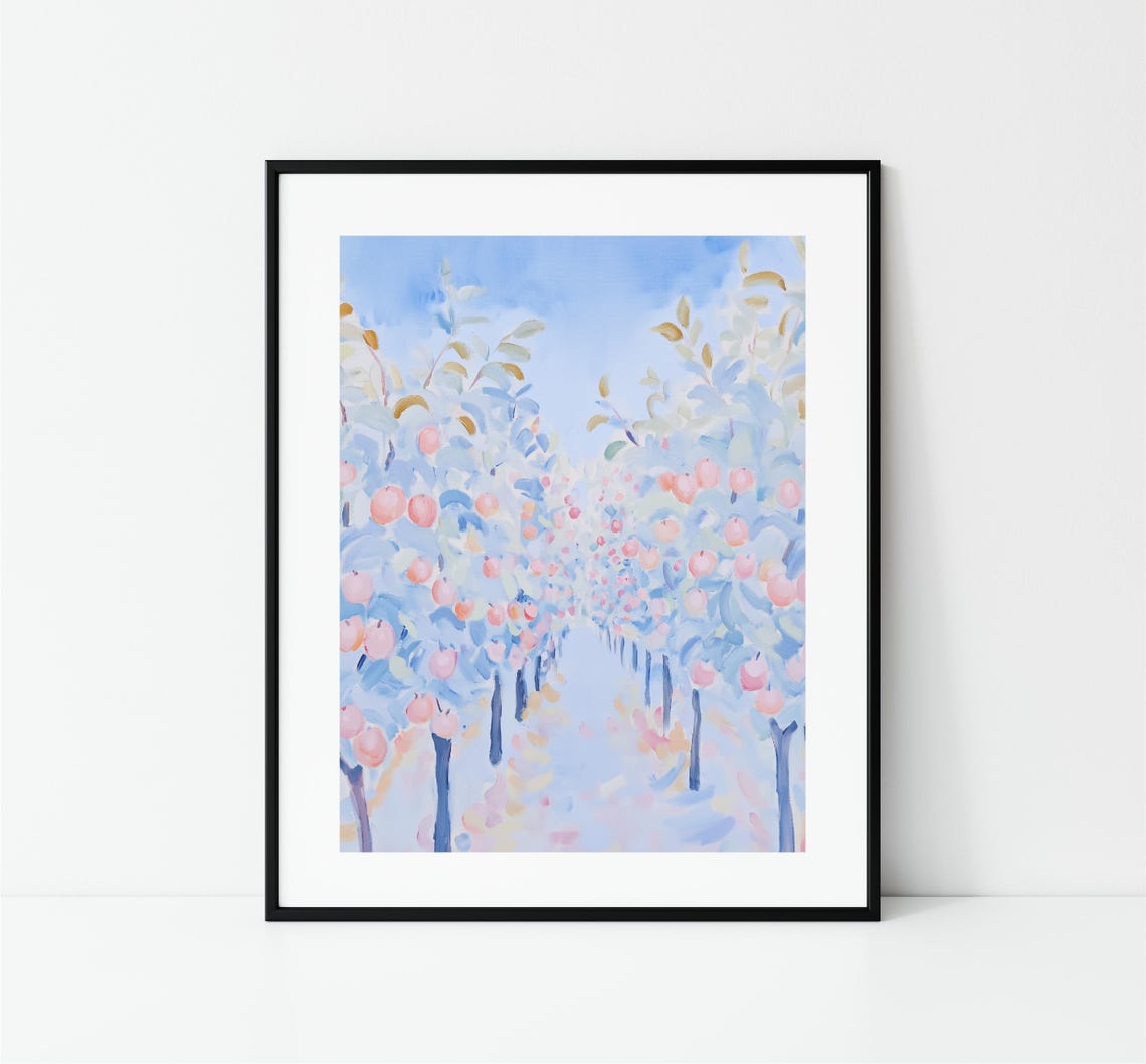 Pastel Apple Orchard Blossoming Pink Fruit Trees Spring Art Poster - Image 3