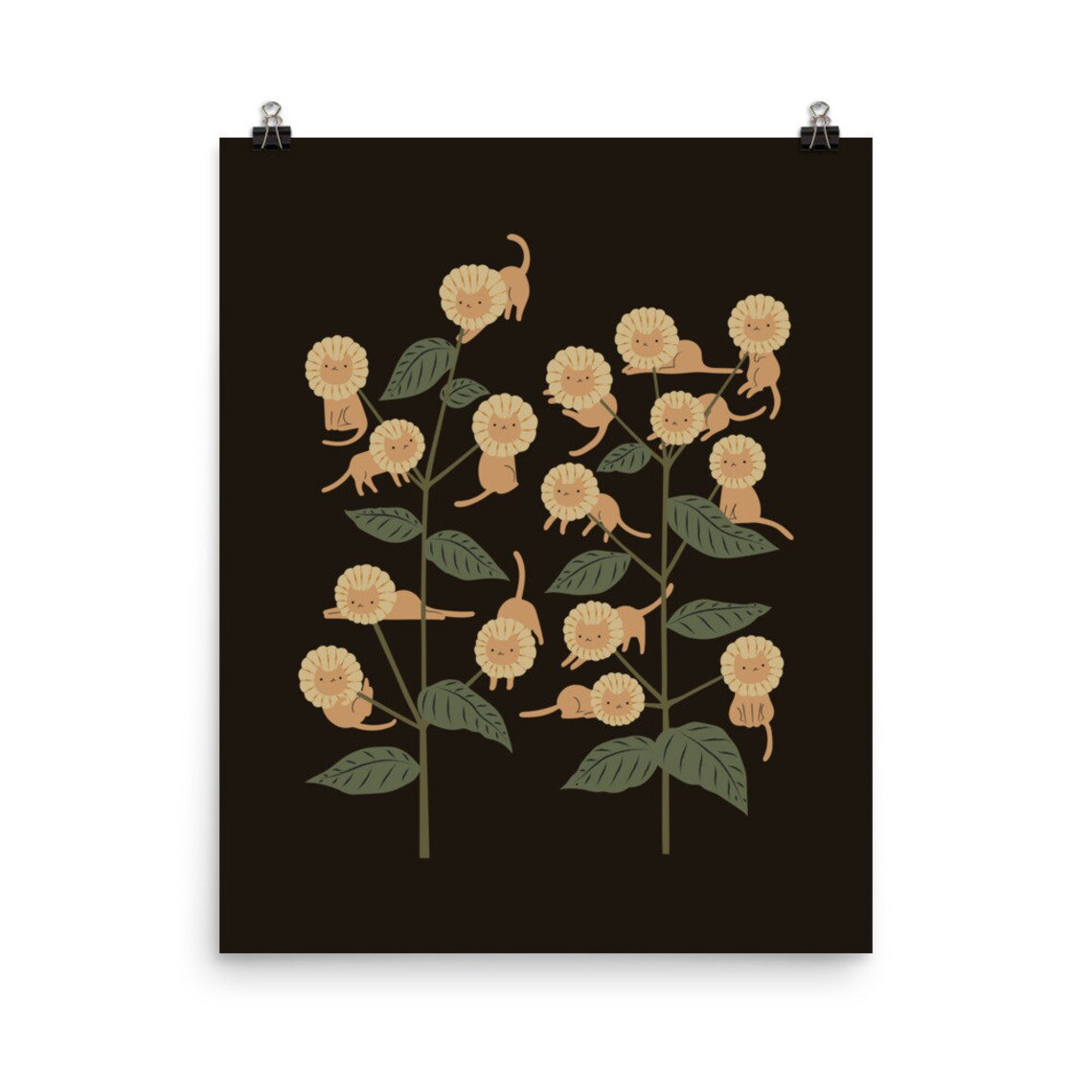 Cute Lion Cubs On Flower Stems Whimsical Nursery Animal Poster