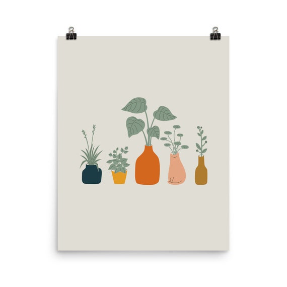 Cat And Plant, Animal Art Print