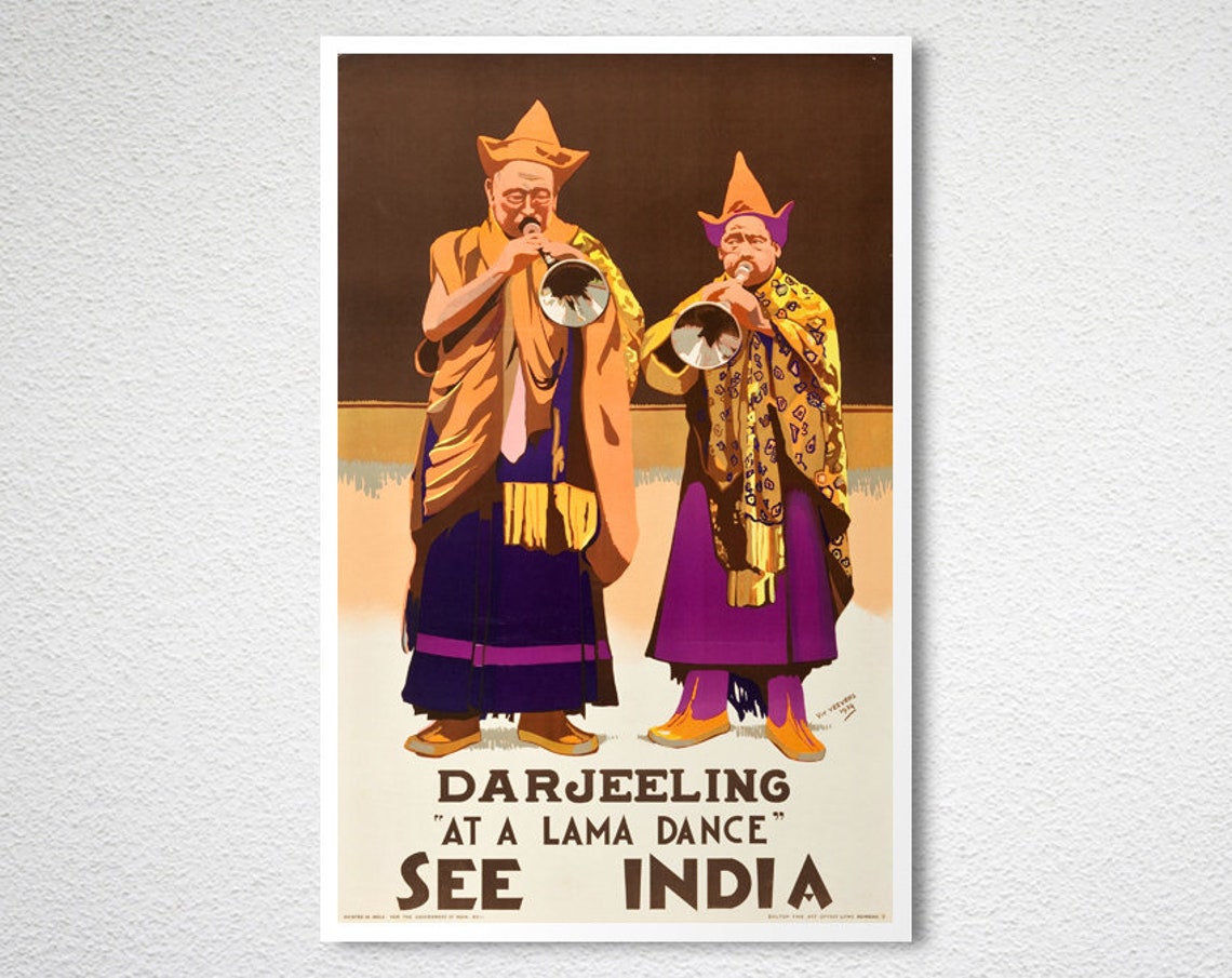 Darjeeling At a Lama Dance See India Vintage Travel Poster Art - Image 2