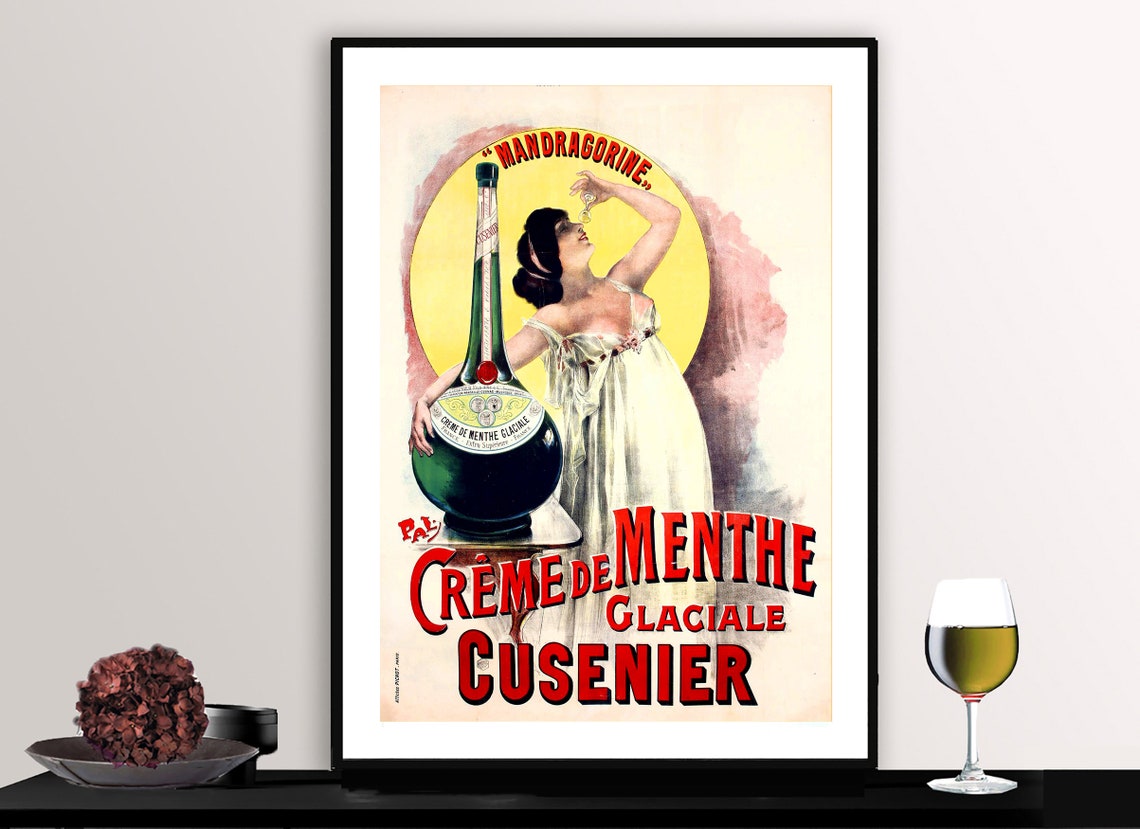 Crème de Menthe Cusenier Vintage French Liqueur Advertisement Poster