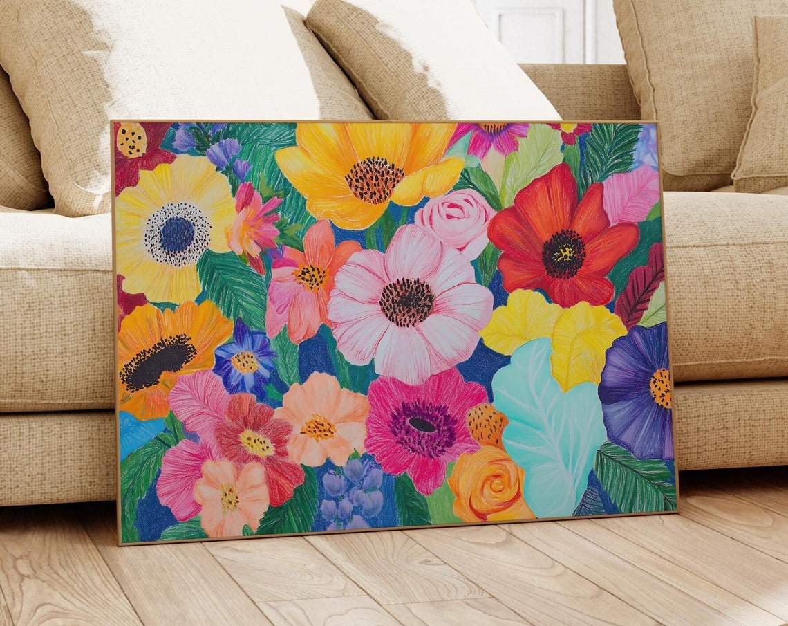 Maximalist Colorful Floral Bouquet Bold Botanical Art Poster - Image 3