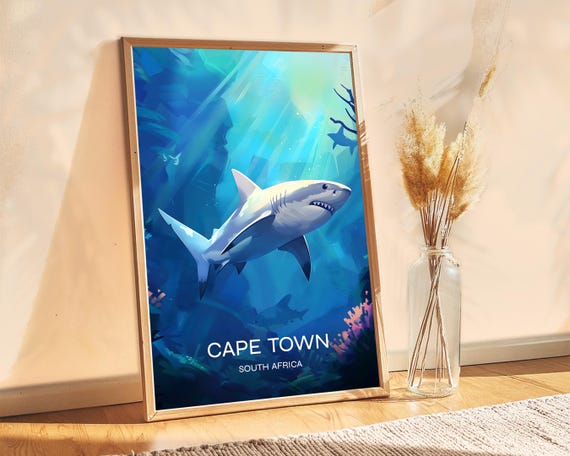 Cape Town South Africa Poster Exotic Travel Decor Freediving Spot Ocean Scenery Home Or Booking Island Art