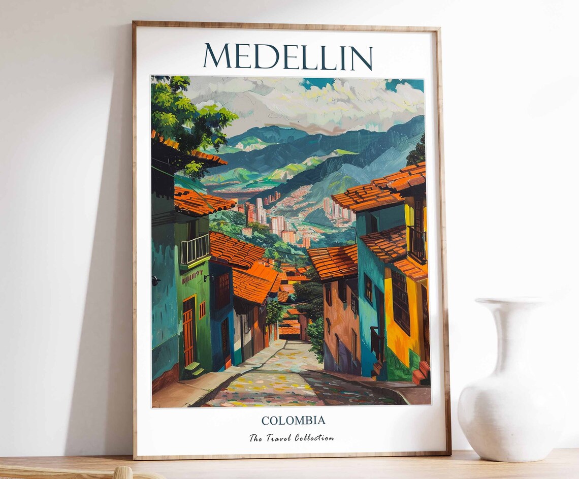 Medellin Print Travel Poster Colombian Tropical Decor Botanical Art Gift