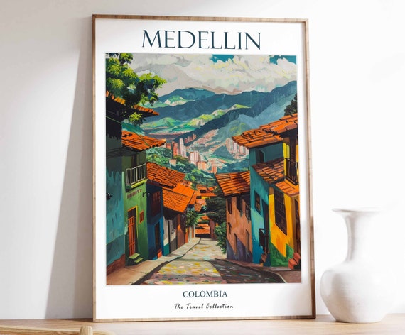Medellin Print Travel Poster Colombian Tropical Decor Botanical Art Gift