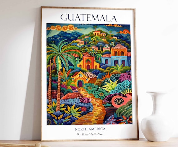 Guatemala Travel Collection Tropical Jungle Village Color Poster