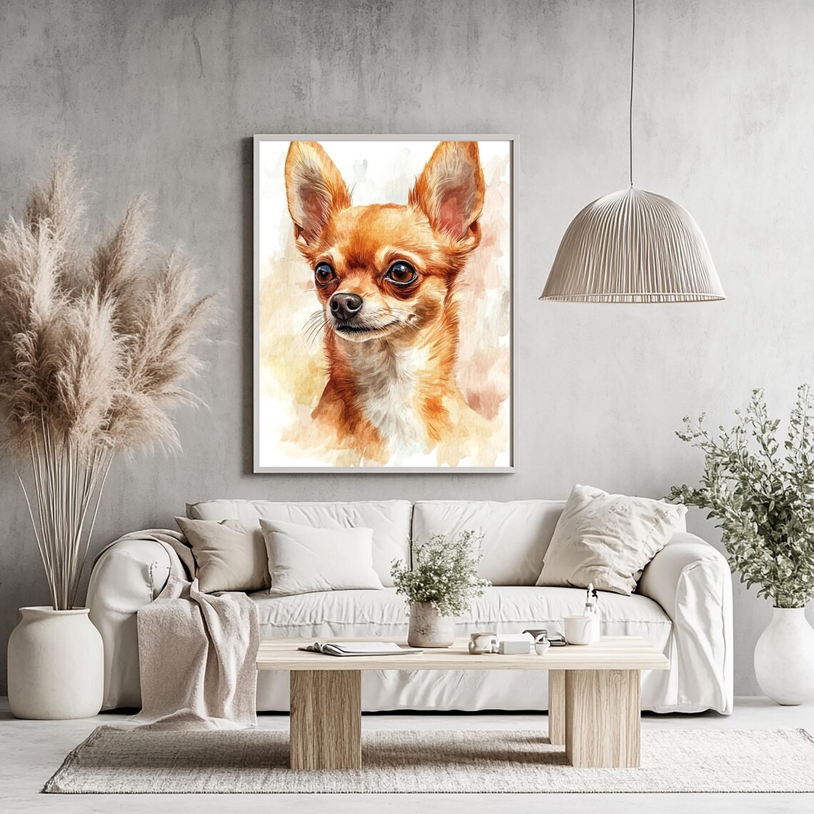 Chihuahua Portrait Soft Neutral Tone Watercolor Dog Art Print