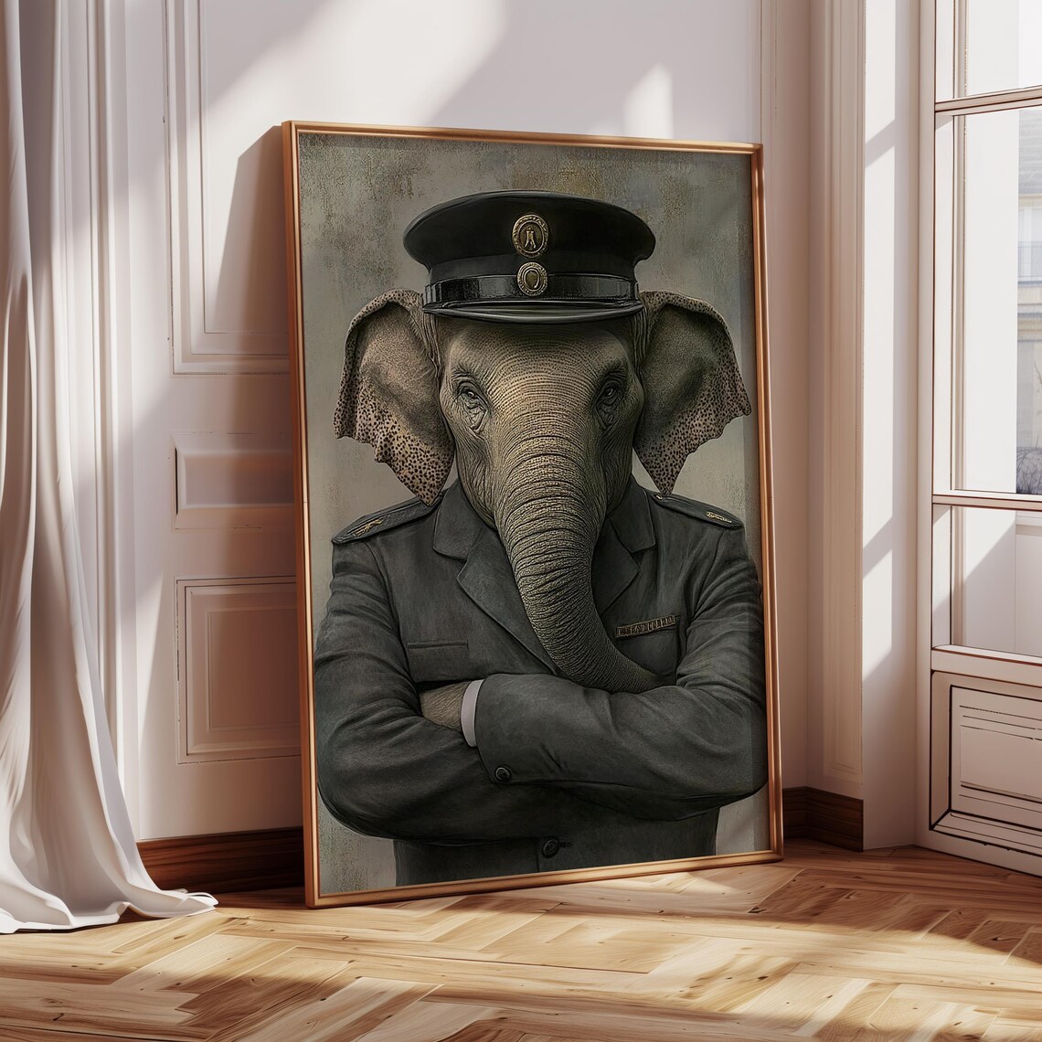 Elephant In Railway Conductor Uniform Funny Animal Portrait Poster - Image 3