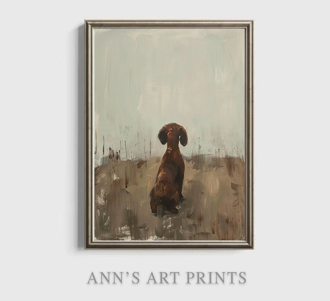 Dachshund From Behind Minimalist Field Painting Neutral Poster