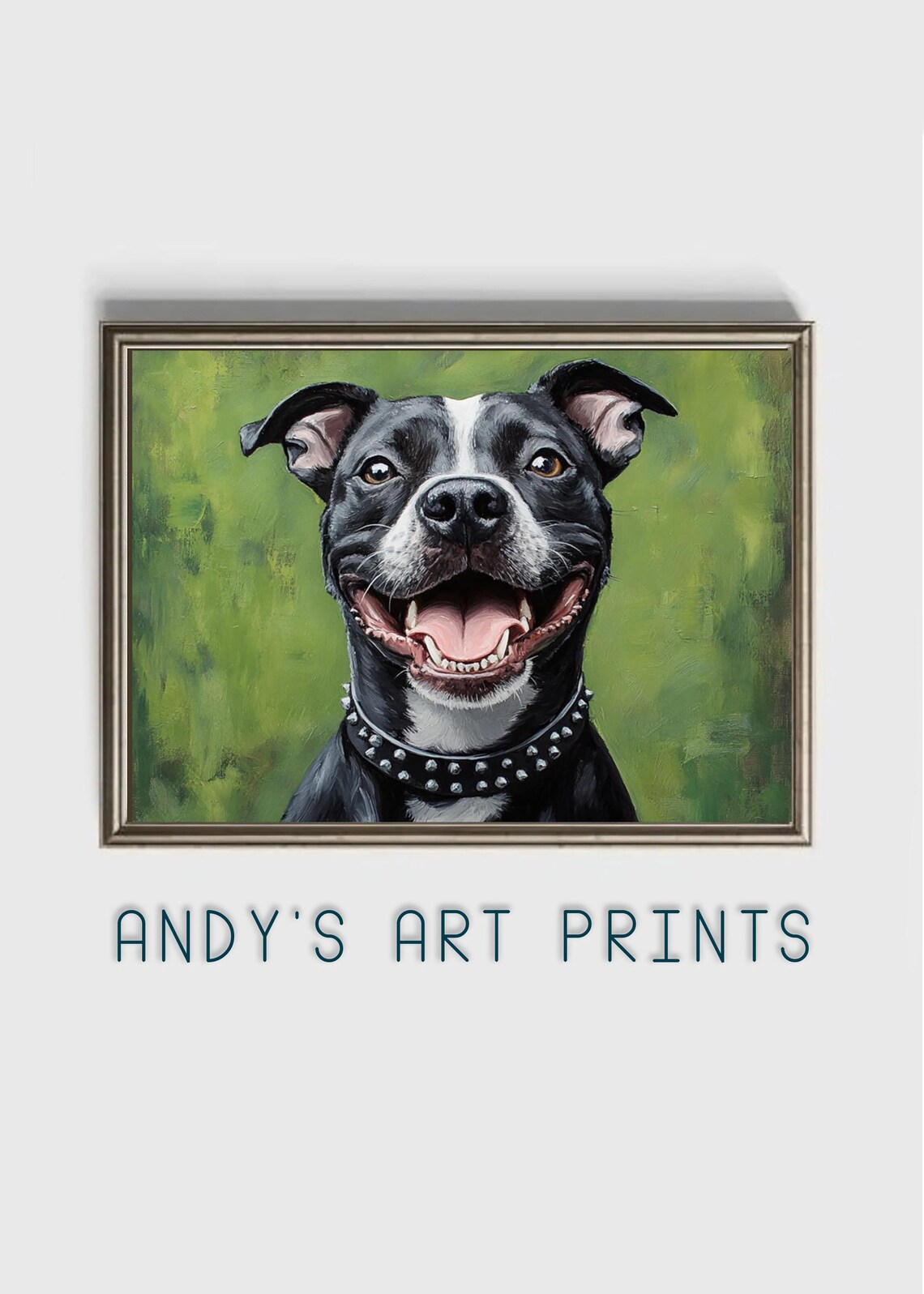 Smiling Staffordshire Bull Terrier On Green Background Art Poster - Image 3