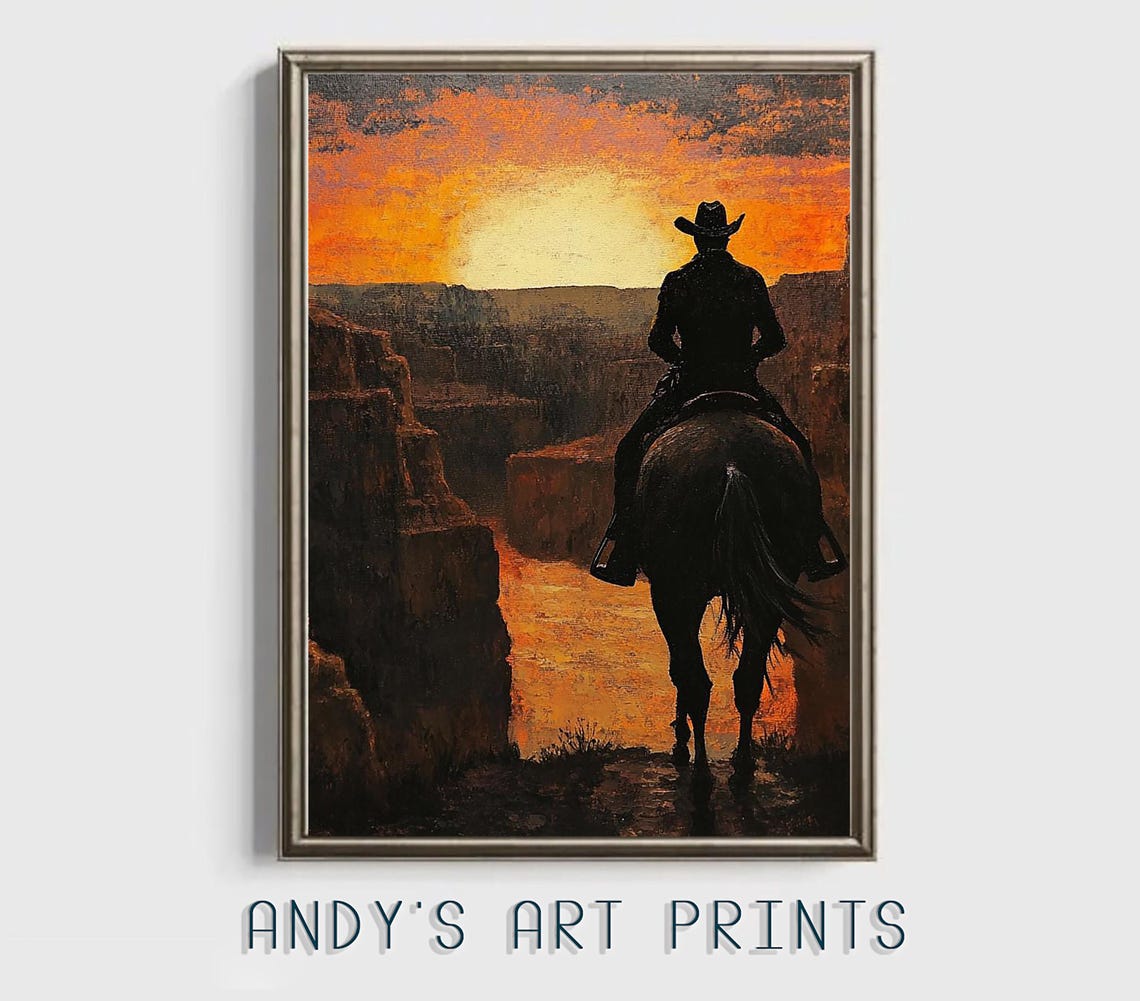 Cowboy Horse Oil Painting Wall Art Print Landscape Art Print Horse Lover Print Poster Gift Idea Country Home Decor - Image 3